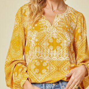 Savannah Jane by Andree Embroidered and Paisley Print Flowy Blouse
